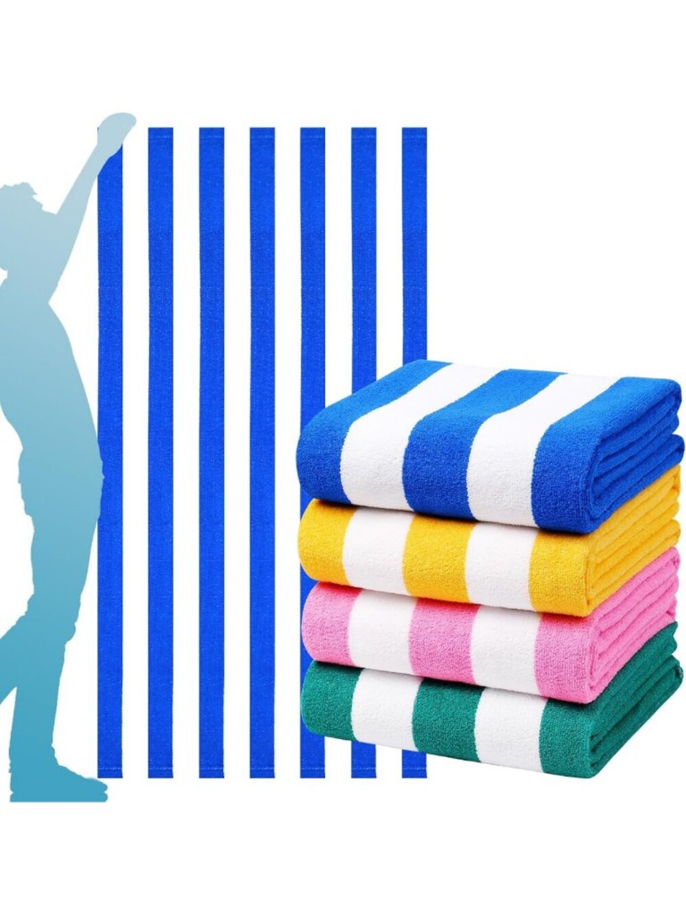 Oversized Stripe Bath Towels - 4 Pack Lightweight Extra Large 72x40 Absorbent